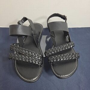 Braided Strap Flat Sandal Women's 8.5 Black NWOT